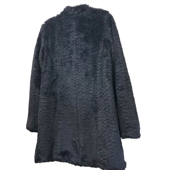Kenneth Cole NY W Size S Black Long Sleeve Faux Fur Coat with Stand-up Collar - Picture 2 of 8